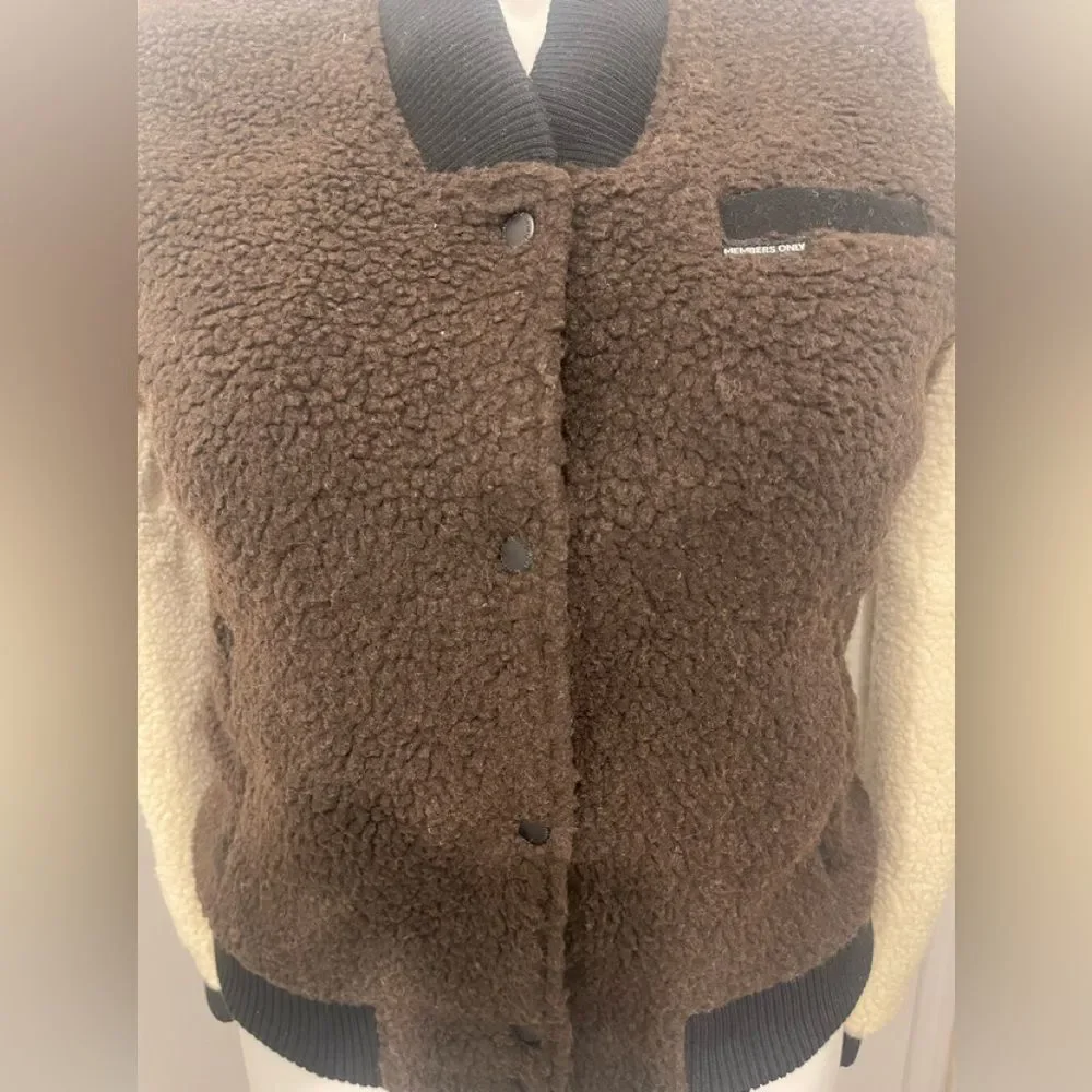 NWT Member’s Only Women’s Sherpa Baseball Jacket Chocolate Ivory Various Sizes - Picture 4 of 10